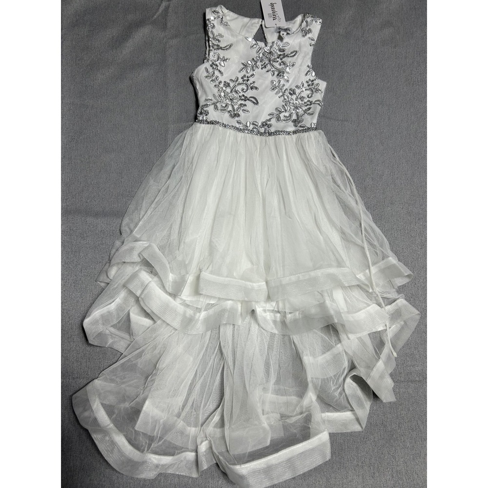 Speechless Kids Dress Girls 8 White Sequin Floral Tulle High Low Formal Party